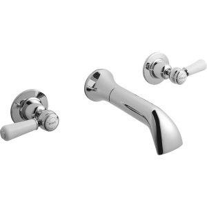 Bayswater White Wall Bath Filler with Lever & Dome Collar