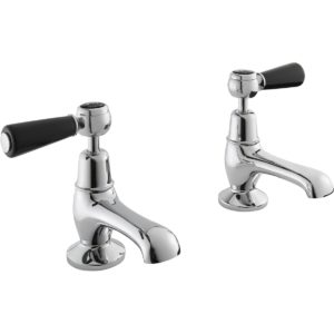 Bayswater Black Basin Taps with Lever & Dome Collar