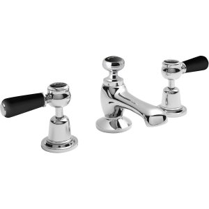 Bayswater Black 3 Hole Basin Mixer with Lever & Dome Collar