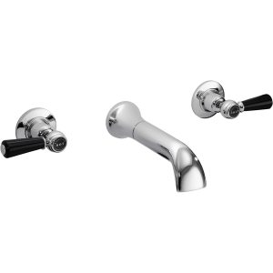 Bayswater Black Wall Bath Filler with Lever & Dome Collar