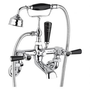 Bayswater Black Wall Bath Shower Mixer with Lever & Dome Collar