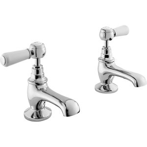 Bayswater White Basin Taps with Lever & Hex Collar