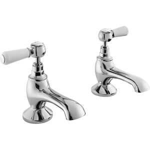Bayswater White Bath Taps with Lever & Hex Collar