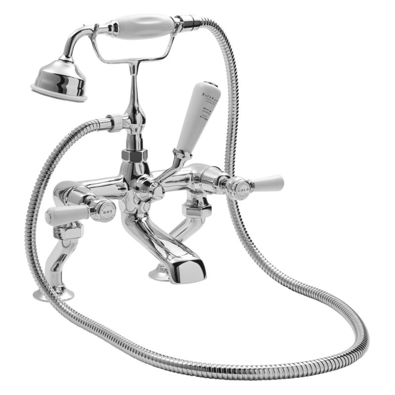 Bayswater White Bath Shower Mixer with Lever & Hex Collar