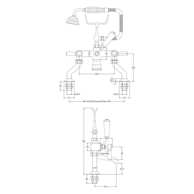 Bayswater White Bath Shower Mixer with Lever & Hex Collar