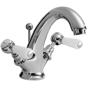 Bayswater White Mono Basin Mixer with Lever & Hex Collar