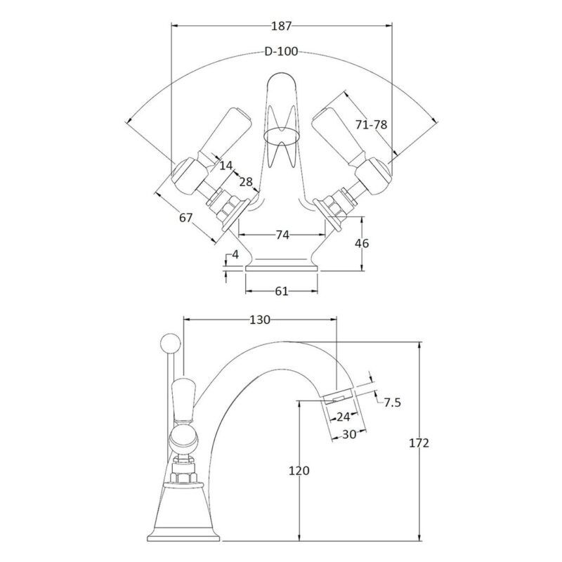 Bayswater White Mono Basin Mixer with Lever & Hex Collar
