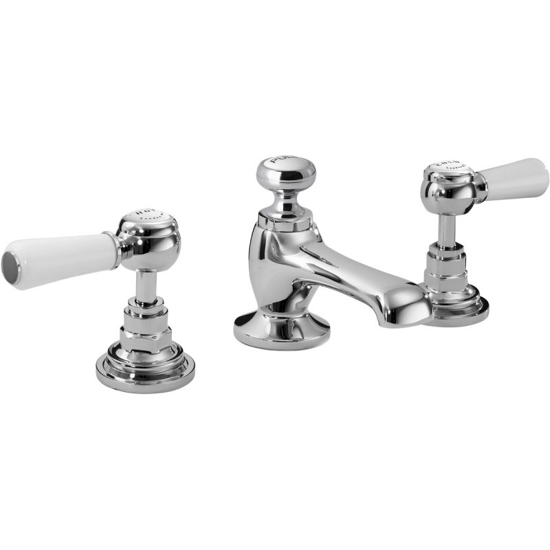 Bayswater White 3 Hole Basin Mixer with Lever & Hex Collar