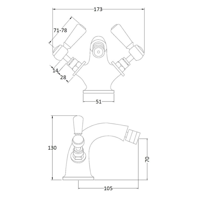 Bayswater White Mono Bidet Mixer with Lever & Hex Collar
