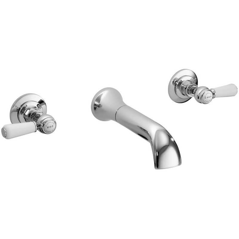Bayswater White Wall Bath Filler with Lever & Hex Collar