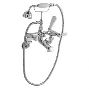 Bayswater White Wall Bath Shower Mixer with Lever & Hex Collar
