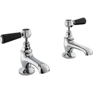 Bayswater Black Basin Taps with Lever & Hex Collar