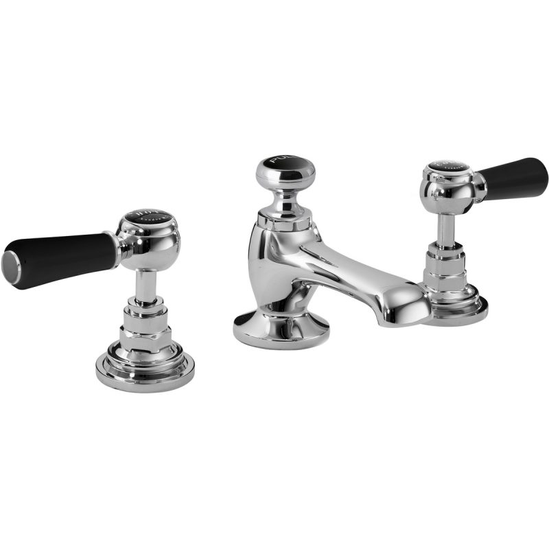 Bayswater Black 3 Hole Basin Mixer with Lever & Hex Collar