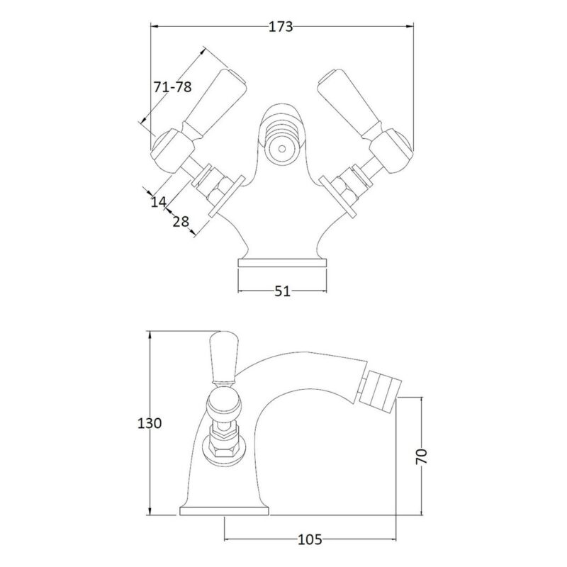 Bayswater Black Mono Bidet Mixer with Lever & Hex Collar