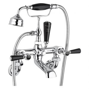 Bayswater Black Wall Bath Shower Mixer with Lever & Hex Collar