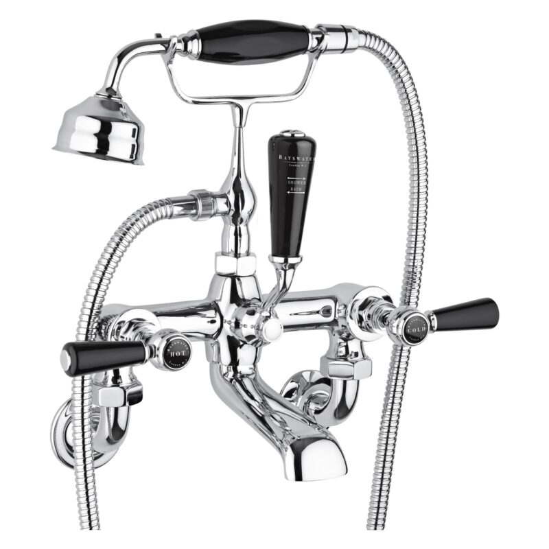 Bayswater Black Wall Bath Shower Mixer with Lever & Hex Collar Bayswater Black Wall Bath Shower Mixer with Lever & Hex Collar
