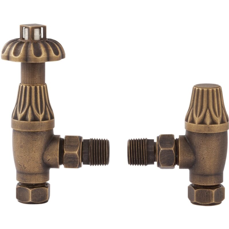 Bayswater Antique Brass Angled Thermostatic Radiator Valves Bayswater Antique Brass Angled Thermostatic Radiator Valves