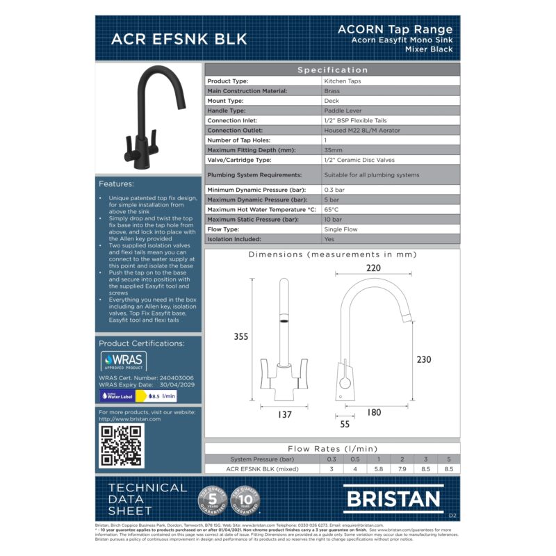 Bristan Acorn Easyfit Sink Mixer Black