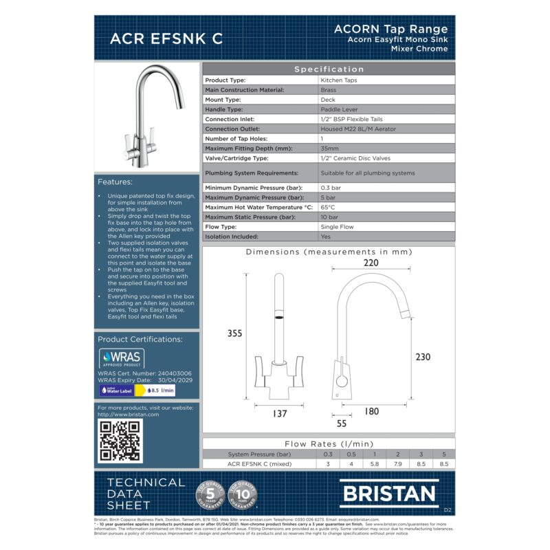 Bristan Acorn Easyfit Sink Mixer Chrome