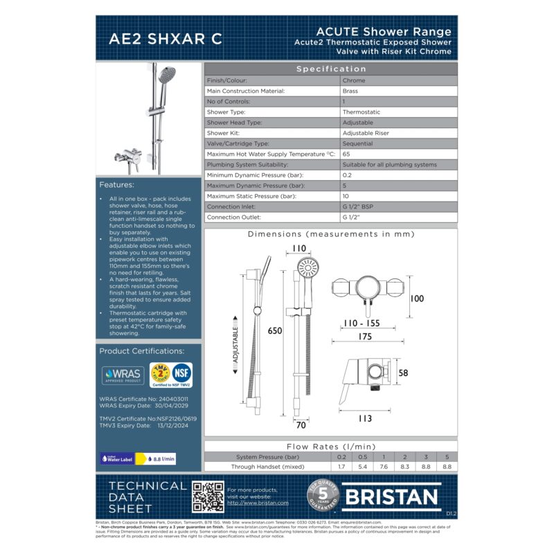 Bristan Acute Exposed Mini Valve Shower Set