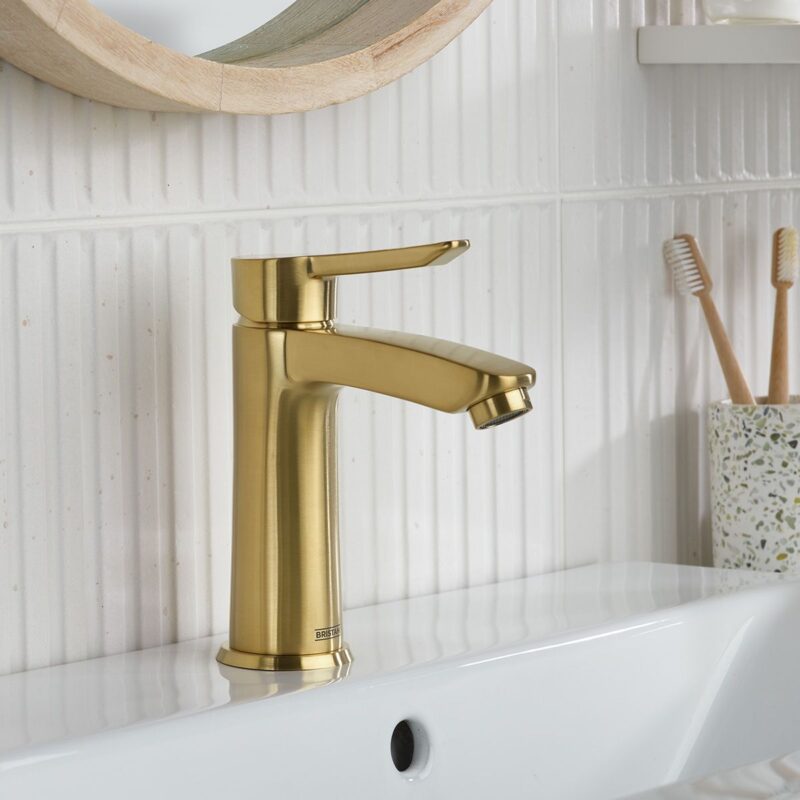 Bristan Apelo Eco Start Basin Mixer with Clicker Waste Brushed Brass