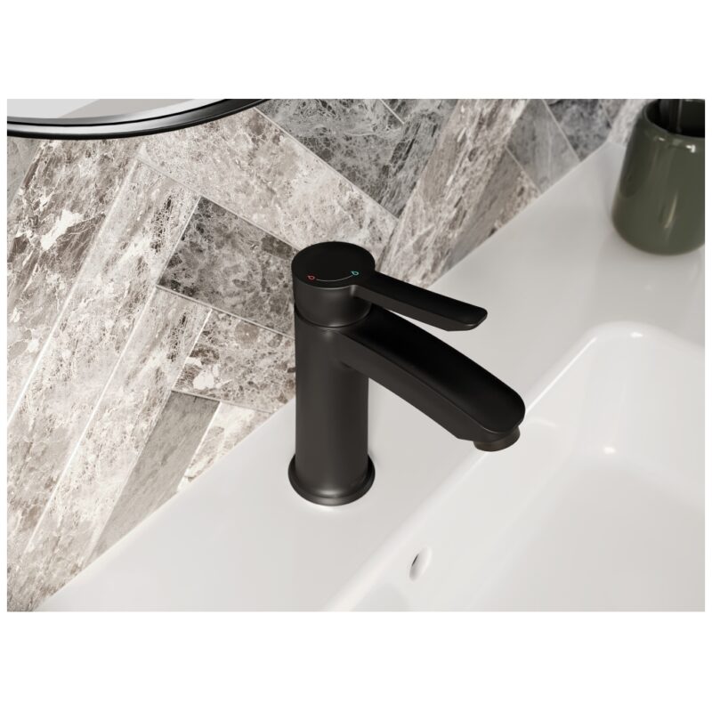 Bristan Apelo Eco Start Basin Mixer with Clicker Waste Black