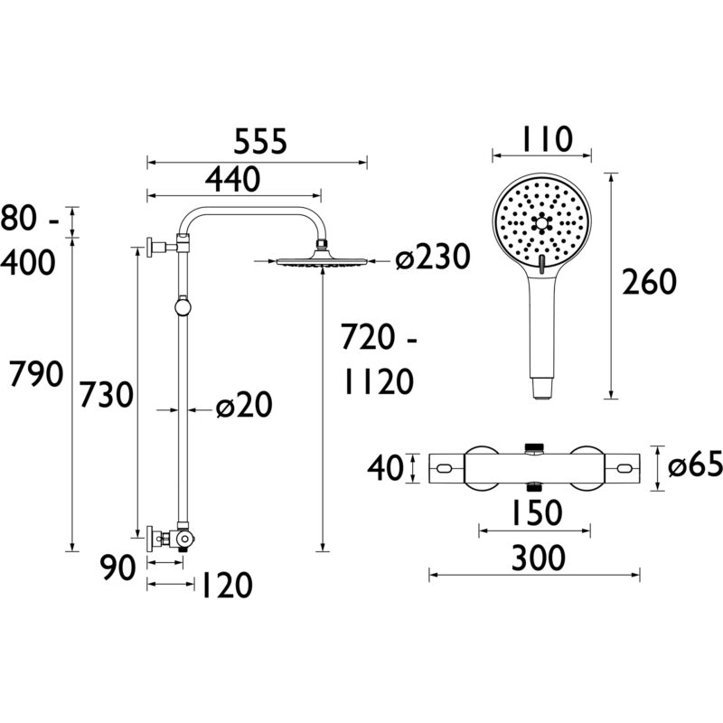 Bristan Buzz 2 Adjustable Rigid Riser Diverter Bar Shower