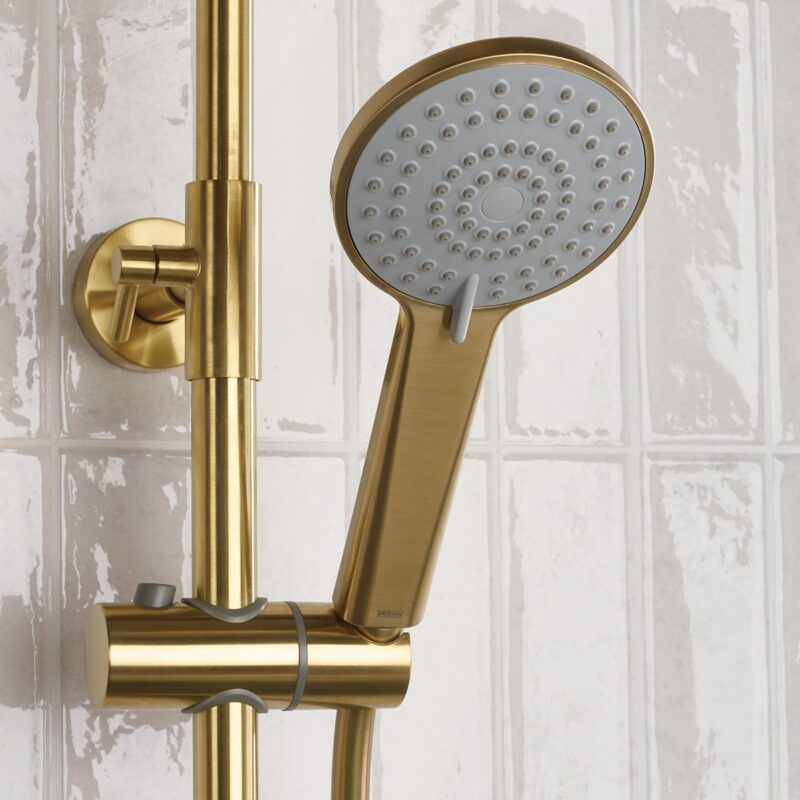 Bristan Buzz Thermostatic Bar Shower with Rigid Riser Brushed Brass