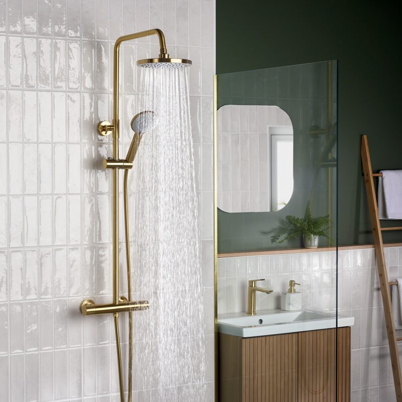 Bristan Buzz Thermostatic Bar Shower with Rigid Riser Brushed Brass