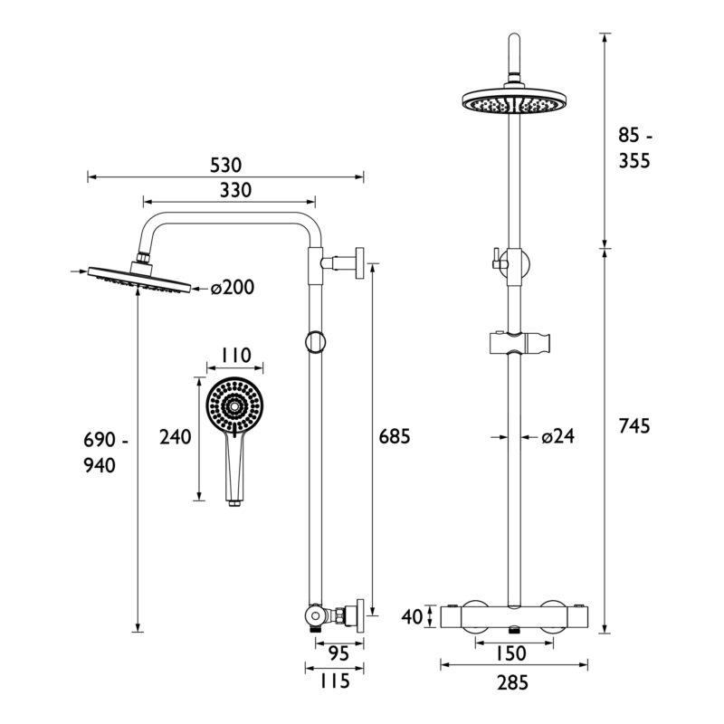 Bristan Buzz Thermostatic Bar Shower with Rigid Riser Brushed Brass