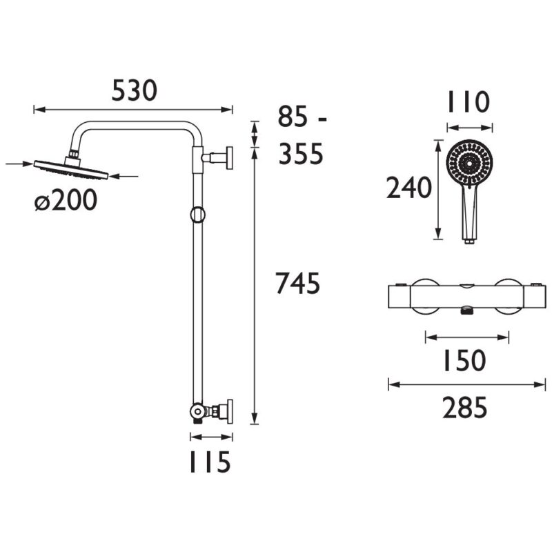 Bristan Buzz Bar Shower with Rigid Riser & Handset Black