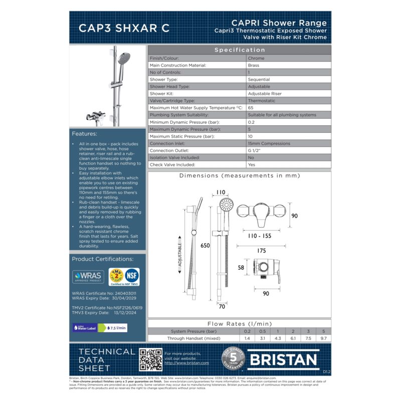 Bristan Capri Exposed Mini Valve Shower Set