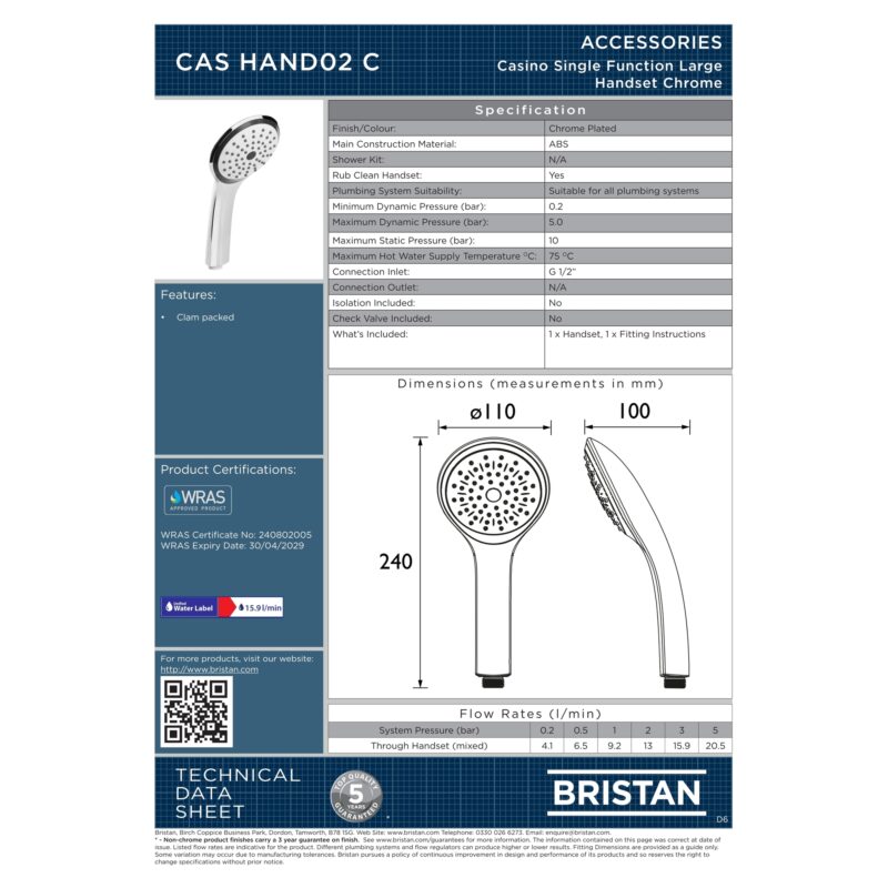 Bristan Large Single Function Shower Handset