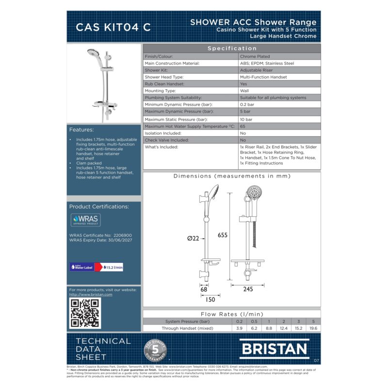 Bristan Shower Kit with Large 5 Function Handset