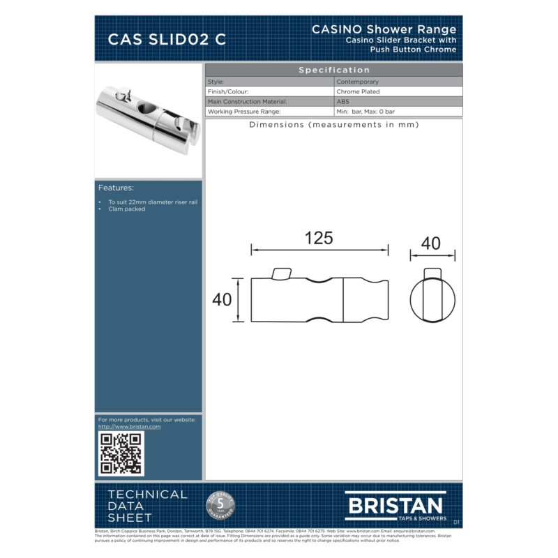 Bristan Slider Bracket for 22mm Riser Rail