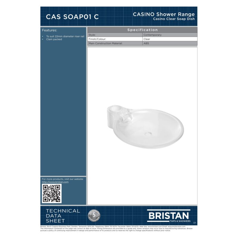 Bristan Clear Soap Dish for 22mm Riser Rail