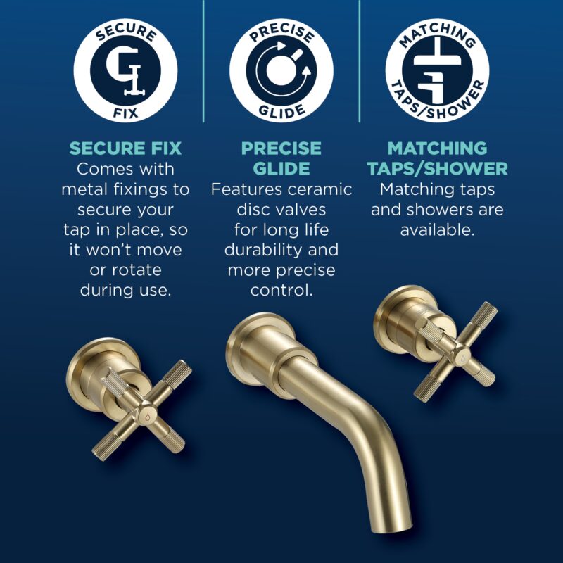 Bristan Cruzar 3 Hole Wall Basin Mixer Brushed Brass