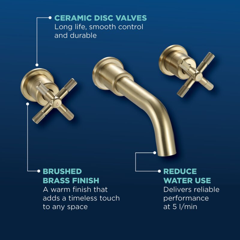 Bristan Cruzar 3 Hole Wall Basin Mixer Brushed Brass
