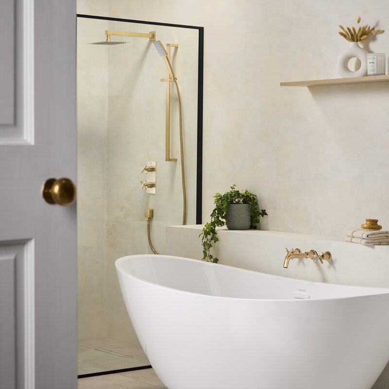 Bristan Cruzar 3 Hole Wall Bath Filler Tap Brushed Brass