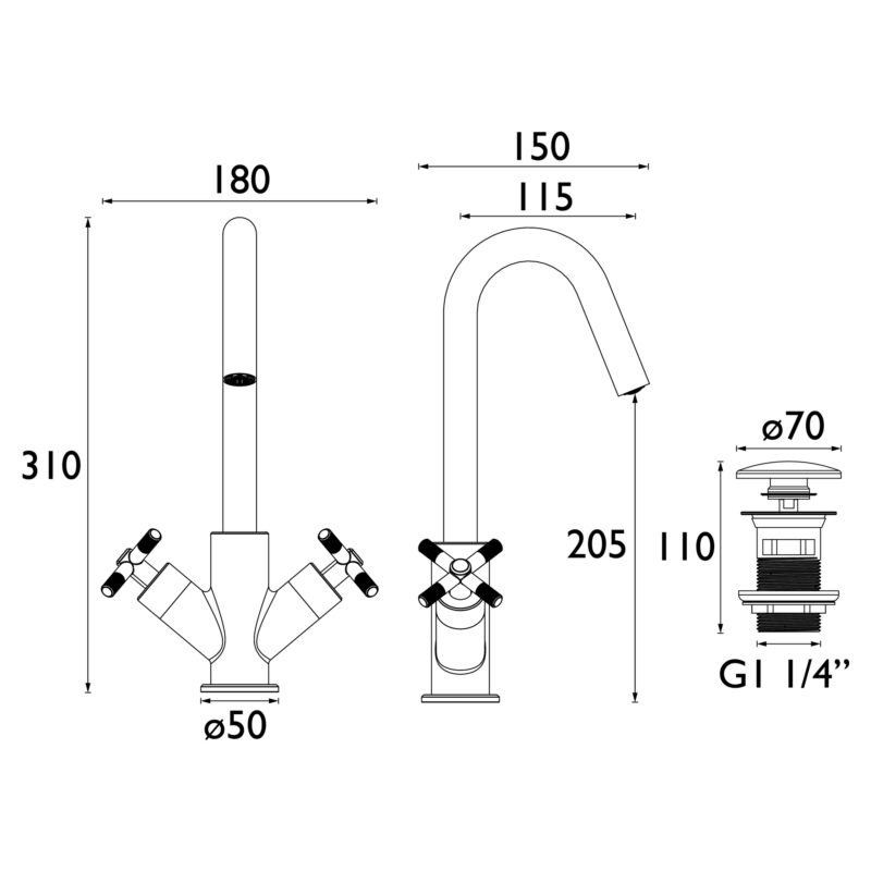 Bristan Cruzar Basin Mixer Tap Matt Black