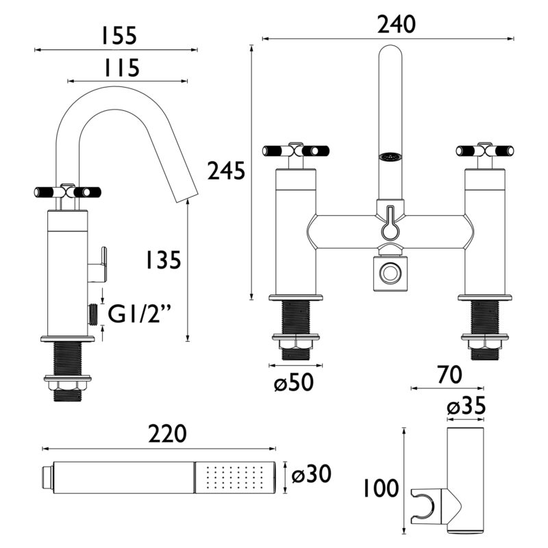 Bristan Cruzar Bath Shower Mixer Tap Matt Black