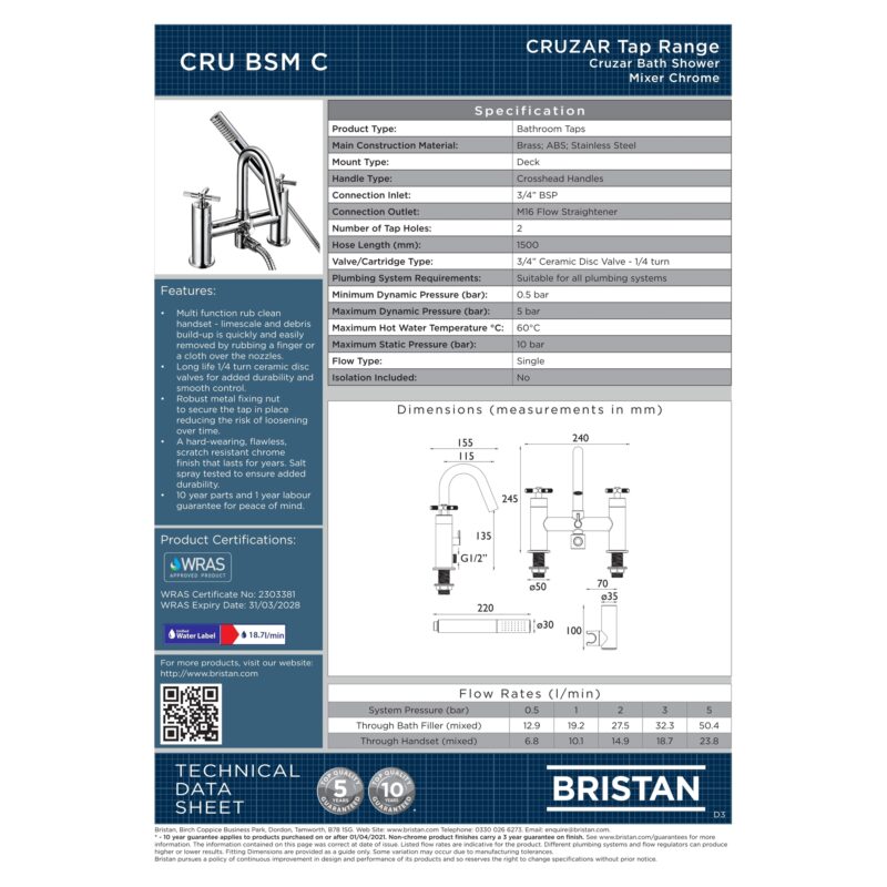 Bristan Cruzar Bath Shower Mixer Tap Chrome