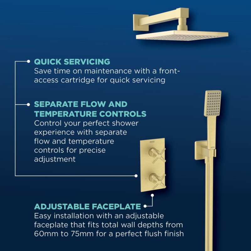 Bristan Cruzar Thermostatic Dual Control Shower Pack 2 Brushed Brass