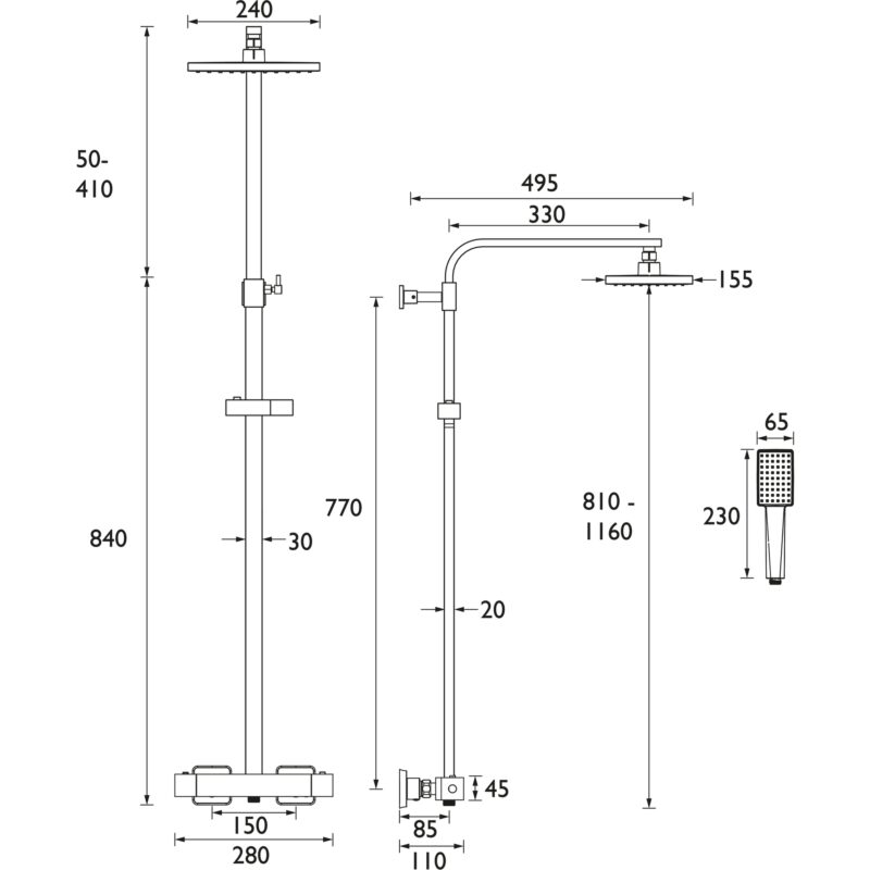 Bristan Craze Adjustable Rigid Riser Diverter Bar Shower Black