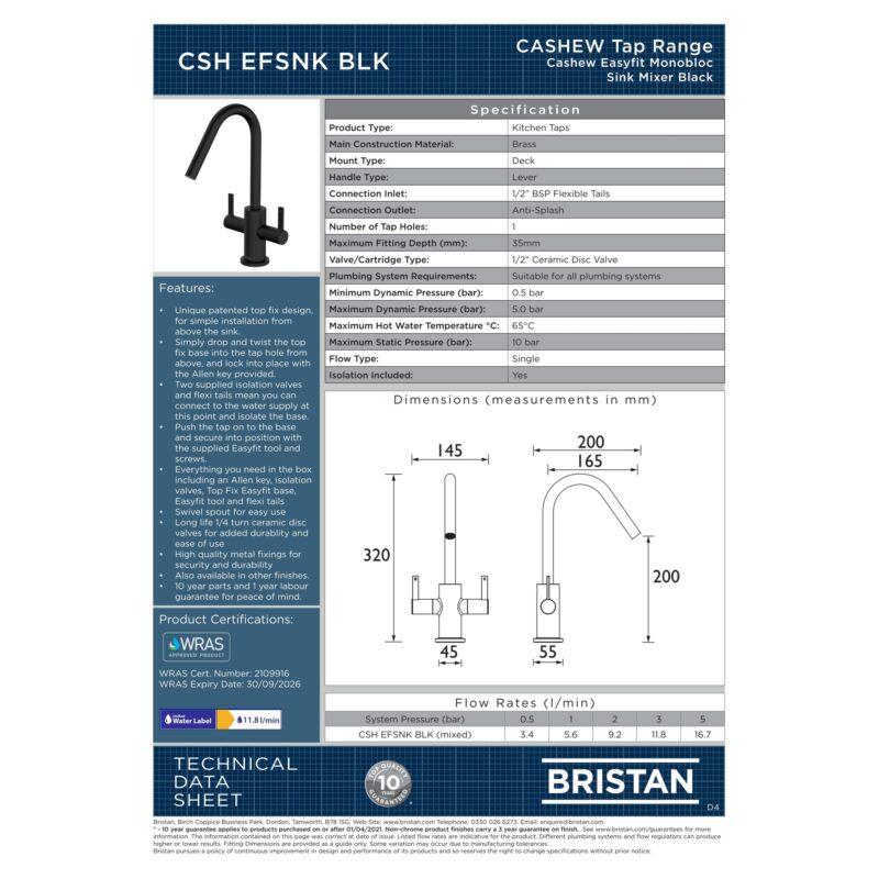 Bristan Cashew Easyfit Sink Mixer Black