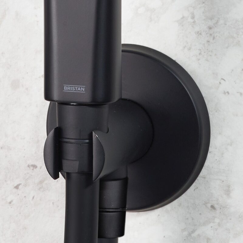 Bristan Contemporary Round Wall Outlet & Handset Holder Black