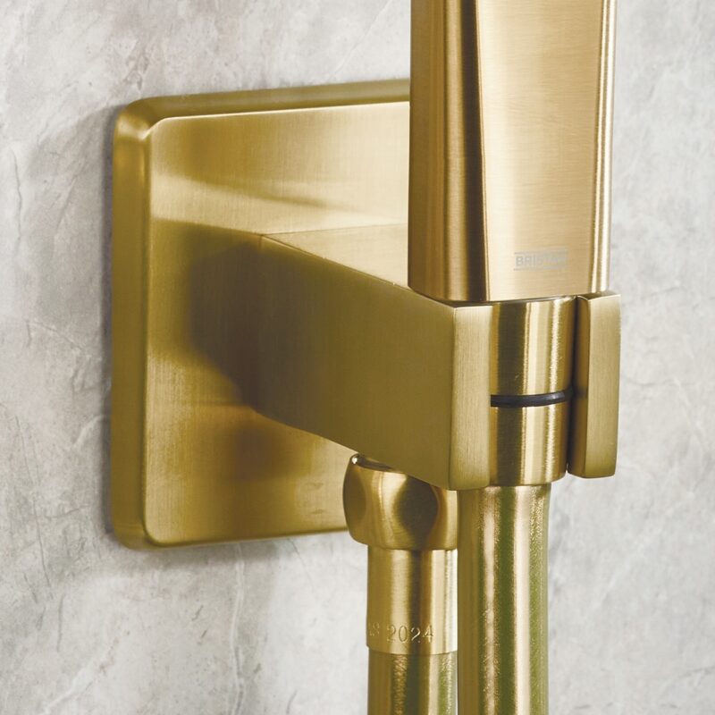 Bristan Contemporary Square Brushed Brass Wall Outlet & Handset Holder