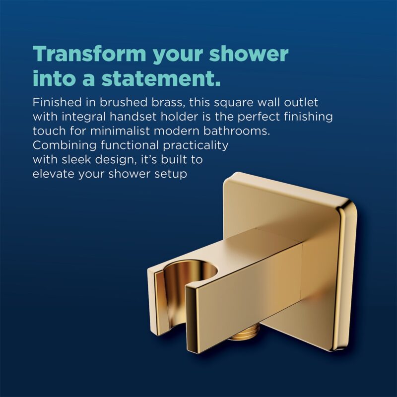 Bristan Contemporary Square Brushed Brass Wall Outlet & Handset Holder