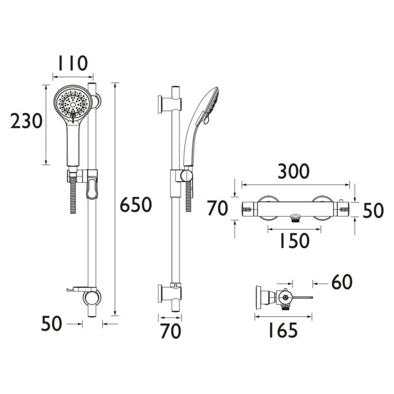 Bristan Design Utility Lever Thermostatic Bar Shower Set