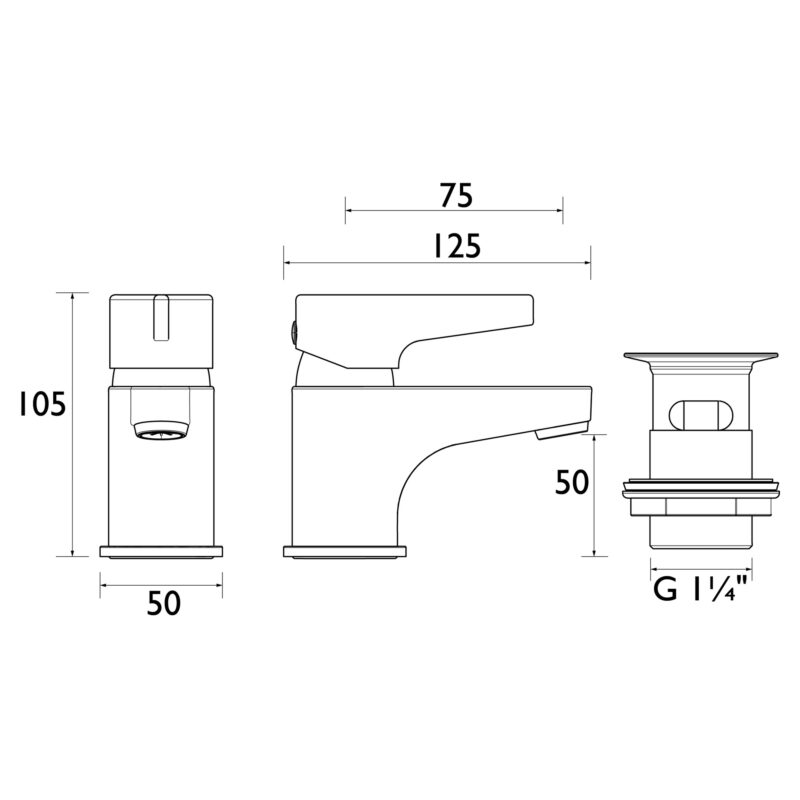Bristan Design Utility Lever Basin Mixer Tap with Clicker Waste